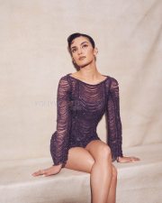 Alluring Pratibha Ranta Legs in a Purple Beaded Scallop Hem Sheer Mini Dress Photos 03