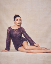 Alluring Pratibha Ranta Legs in a Purple Beaded Scallop Hem Sheer Mini Dress Photos 05
