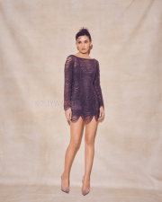 Alluring Pratibha Ranta Legs in a Purple Beaded Scallop Hem Sheer Mini Dress Photos 09
