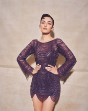 Alluring Pratibha Ranta Legs in a Purple Beaded Scallop Hem Sheer Mini Dress Photos 10