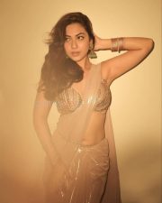 Attractive Reem Sameer Shaikh in a Rose Gold Draped Saree with a Matching Embellished Blouse Pictures 03
