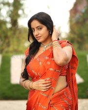 Beaming Actress Deepika Singh Goyal in a Orange Embroidered Saree Photos 02