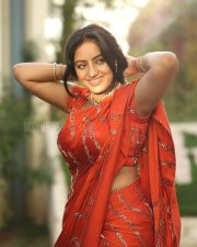Beaming Actress Deepika Singh Goyal in a Orange Embroidered Saree Photos 04