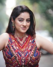 Captivating Actress Deepika Singh Goyal in a Burgundy and Navy Geometric Embroidered Vest Photos 04