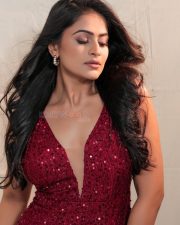 Dare to Sleep Actress Vaidika Senjaliya in a Burgundy Sequined Floor Length Evening Gown with a High Thigh Slit Pictures 01