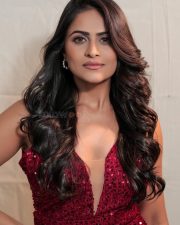 Dare to Sleep Actress Vaidika Senjaliya in a Burgundy Sequined Floor Length Evening Gown with a High Thigh Slit Pictures 09