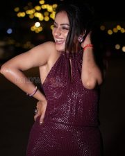 Dazzling Actress Deepika Singh Goyal in a Maroon Sequined Halter Dress Photos 01