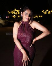 Dazzling Actress Deepika Singh Goyal in a Maroon Sequined Halter Dress Photos 03