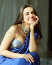Elegant Actress Nuveksha in a Royal Blue Saree With Silver Blouse Photos 01