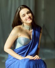 Elegant Actress Nuveksha in a Royal Blue Saree With Silver Blouse Photos 02
