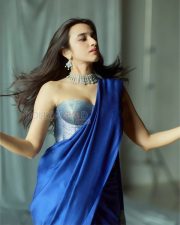 Elegant Actress Nuveksha in a Royal Blue Saree With Silver Blouse Photos 03