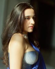 Elegant Actress Nuveksha in a Royal Blue Saree With Silver Blouse Photos 04