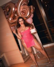 Glamorous Actress Aditi Mistry in a Pink Sparkly Cut Out Bodycon Mini Dress Photos 05
