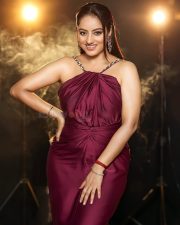 Glamorous Actress Deepika Singh Goyal in a Plum Halter Satin Gown Photos 04