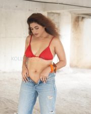 Irresistible Poonam Rajput Cleavage in a Red Triangle Bikini Top Photos 05