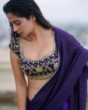 Magnetic Rose Sardana Back in a Deep Violet Silk Saree Gold Zardozi Open Back Blouse Photos 01