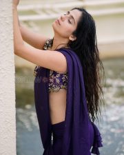Magnetic Rose Sardana Back in a Deep Violet Silk Saree Gold Zardozi Open Back Blouse Photos 04