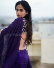 Magnetic Rose Sardana Back in a Deep Violet Silk Saree Gold Zardozi Open Back Blouse Photos 05