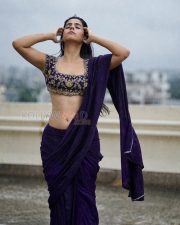 Magnetic Rose Sardana Back in a Deep Violet Silk Saree Gold Zardozi Open Back Blouse Photos 08
