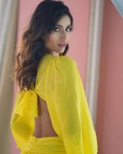 Radiant Actress Nikita Tiwari in a Yellow Deep V neck Cutout Flowy Dress Photos 01