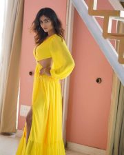 Radiant Actress Nikita Tiwari in a Yellow Deep V neck Cutout Flowy Dress Photos 03