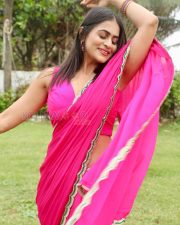 Sparkling Actress Vaidika Senjaliya in a Bright Pink Saree Photos 03