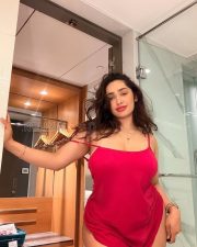 Sultry Aditi Mistry Cleavage in a Red Cami Top Photos 05