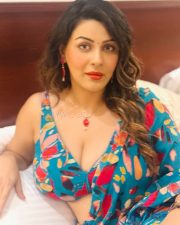 Actress Yamini Malhotra in a Blue Floral Printed Saree with a Matching Sleeveless Blouse Photos 03