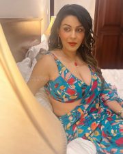 Actress Yamini Malhotra in a Blue Floral Printed Saree with a Matching Sleeveless Blouse Photos 04