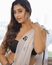 Alluring Kheyali Nath Cleavage in a White Saree with Black Blouse Photos 01