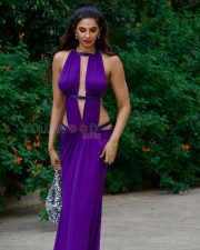 Daring Manmeet Kaur Virk Cleavage in a Purple Halterneck Deep V Cutout Draped Dress Photos 04