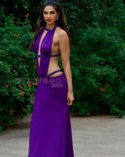 Daring Manmeet Kaur Virk Cleavage in a Purple Halterneck Deep V Cutout Draped Dress Photos 06