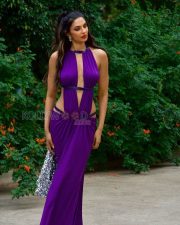 Daring Manmeet Kaur Virk Cleavage in a Purple Halterneck Deep V Cutout Draped Dress Photos 08