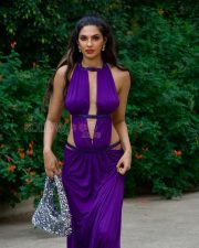 Daring Manmeet Kaur Virk Cleavage in a Purple Halterneck Deep V Cutout Draped Dress Photos 10