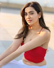 Dazzling Actress Hritiqa Chheber in a Red Spaghetti Strap Crop Top And White Palazzo Pants Photos 05