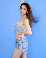 Fashionable Actress Hritiqa Chheber in a Denim Strapless Crop Top and Denim Cutoff Shorts Photos 06