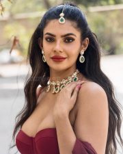 Fashionable Actress Manmeet Kaur in a Maroon Crop Top and White Pleated Skirt Photos 03