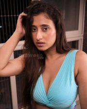 Mesmerizing Actress Kheyali Nath in a Blue Ribbed V Neck Crop Top Photos 01