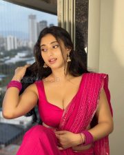 Sensual Kheyali Nath Cleavage in a Deep Pink Saree Photos 08