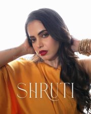 Smoldering Actress Shruti Prakash in a Mustard Yellow High Neck Midi Dress Photos 04