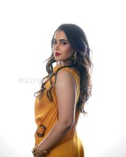 Smoldering Actress Shruti Prakash in a Mustard Yellow High Neck Midi Dress Photos 09