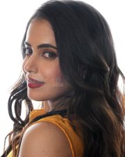 Smoldering Actress Shruti Prakash in a Mustard Yellow High Neck Midi Dress Photos 10