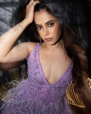 Sparkling Actress Shruti Prakash in a Lavender Beaded Feathered Mini Dress Photos 01