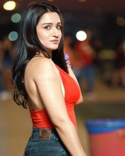 Alluring Actress Shefali Bagga in a Red Backless Halter Top Photos 01