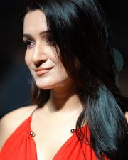 Alluring Actress Shefali Bagga in a Red Backless Halter Top Photos 02