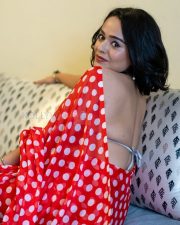 Charming Actress Apoorva Arora in a Red Polka Dot Saree Photos 04