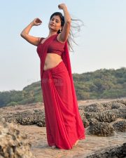 Enchanting Actress Rosyy Satpathyy in a Red Drape Outfit Photos 05