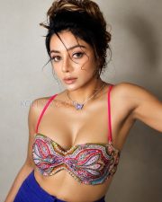 Entrancing Parnashree Halder Cleavage in a Multicolor Embroidered Bralette Top Photos 02