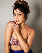 Entrancing Parnashree Halder Cleavage in a Multicolor Embroidered Bralette Top Photos 03