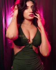 Fiery Shanu Dhekawa Cleavage in a Olive Green Halter Cutout Mini Dress Photos 01